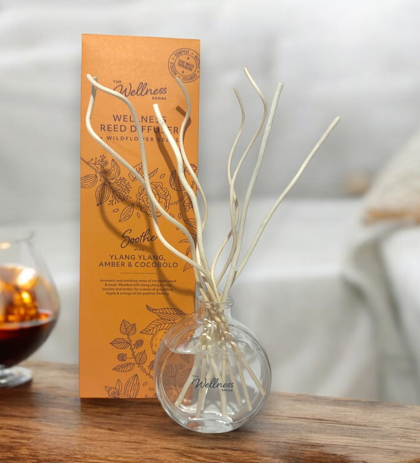 Soothe Wellness Reed Diffuser with Ylang Ylang, Amber & Cocobolo